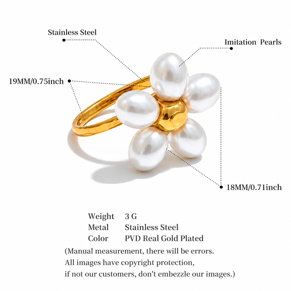 Frankie - Pearls Shell Ring